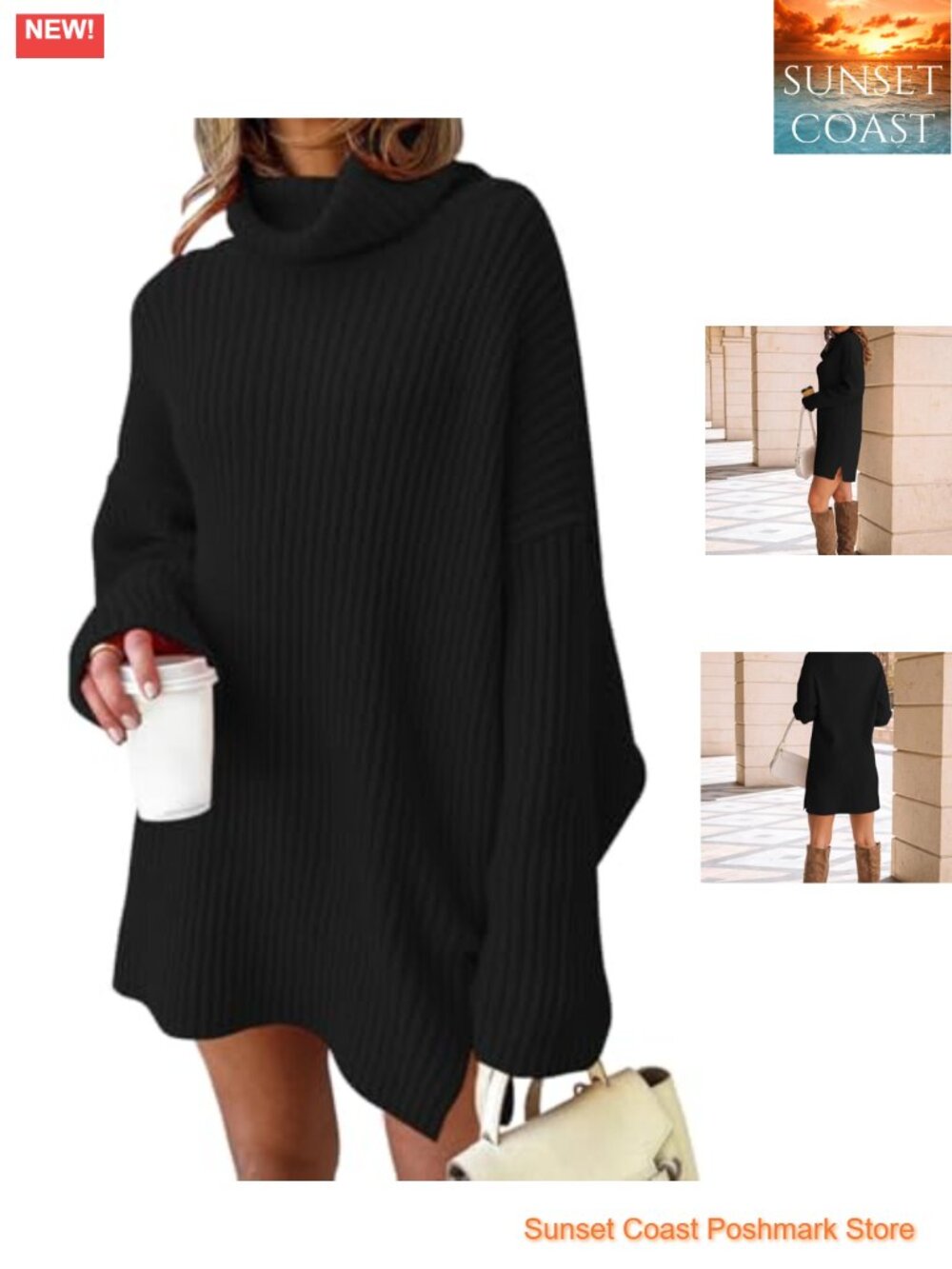 Oversized Turtleneck Sweater Dress Plus Size Knit Winter Pullover